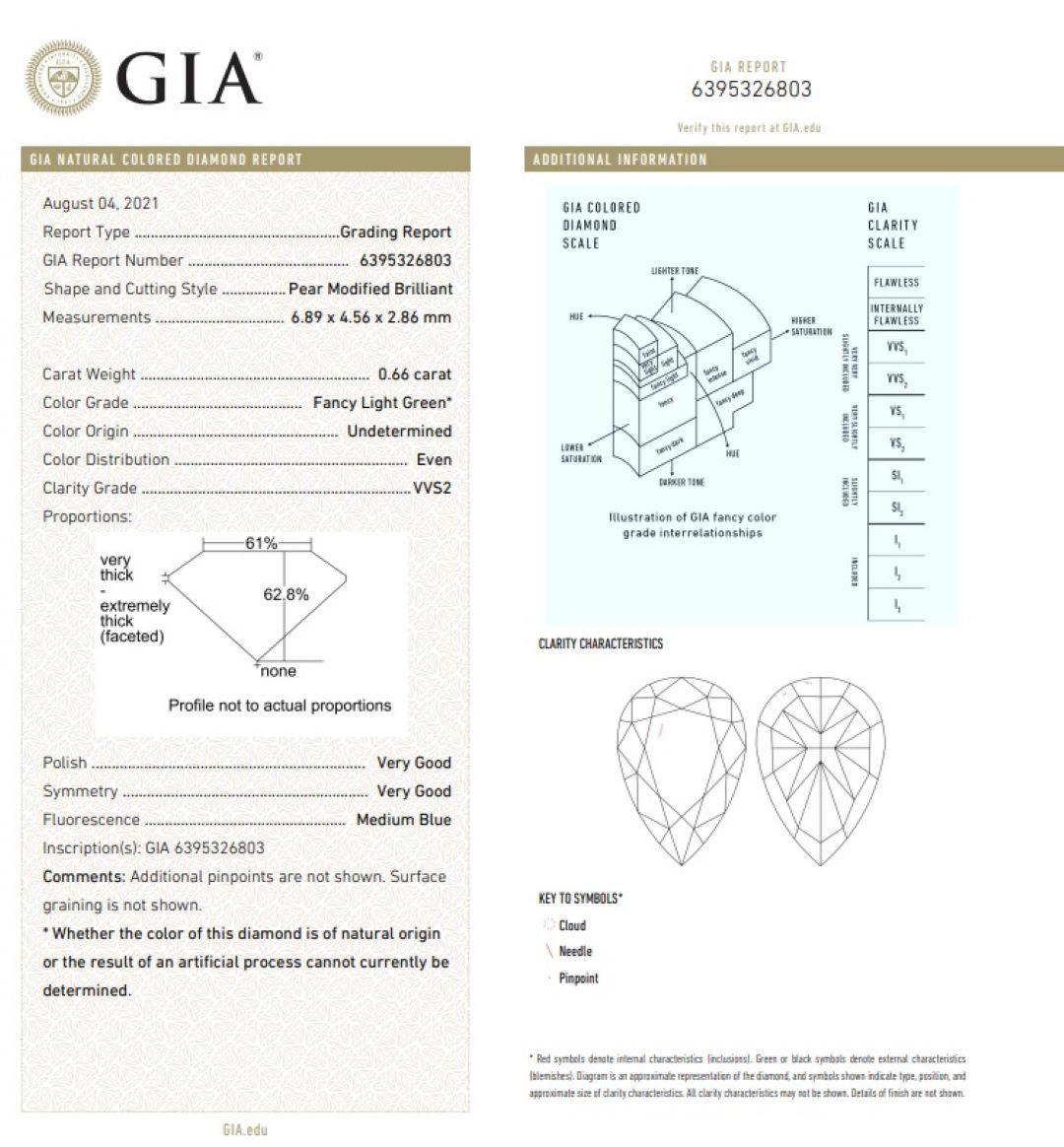GIA 0,66 Carati Fancy Light Green (Undetermined) VVS2 Clarity Diamond Ring in vendita 1