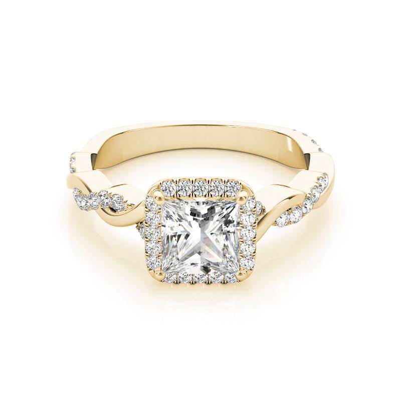 Taglio princess GIA 0,7 carati Anello con diamante quadrato a fascia intrecciata Princess in oro giallo 18 carati in vendita