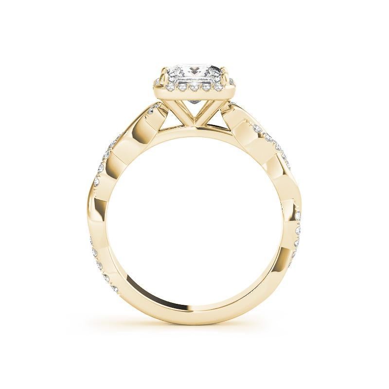 Donna GIA 0,7 carati Anello con diamante quadrato a fascia intrecciata Princess in oro giallo 18 carati in vendita