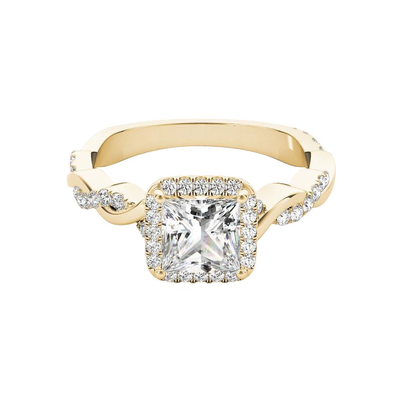 GIA 0,7 carati Anello con diamante quadrato a fascia intrecciata Princess in oro giallo 18 carati in vendita