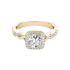GIA 0.7 Carat Princess Braided Band Square Halo 18K Yellow Gold Diamond Ring