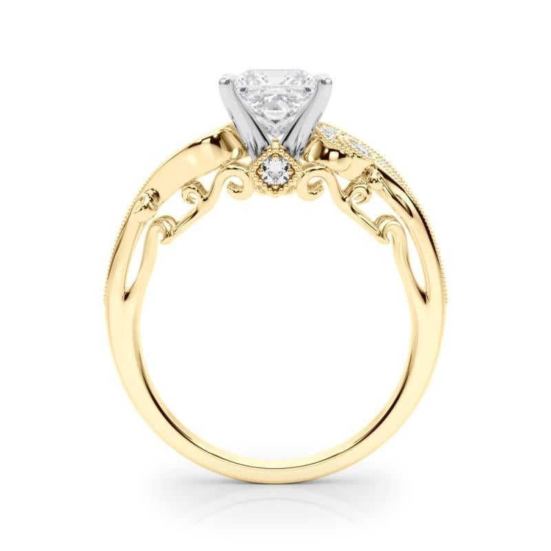 GIA 0.7 Carat Princesse Trois Pierres Courbe Bypass Or Jaune 18K Bague Diamant Neuf - En vente à New York, NY