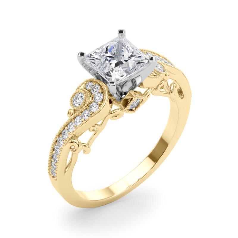 GIA 0.7 Carat Princesse Trois Pierres Courbe Bypass Or Jaune 18K Bague Diamant Pour femmes en vente