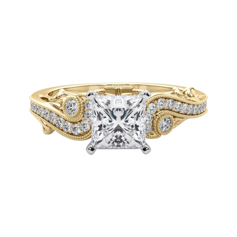 GIA 0.7 Carat Princesse Trois Pierres Courbe Bypass Or Jaune 18K Bague Diamant