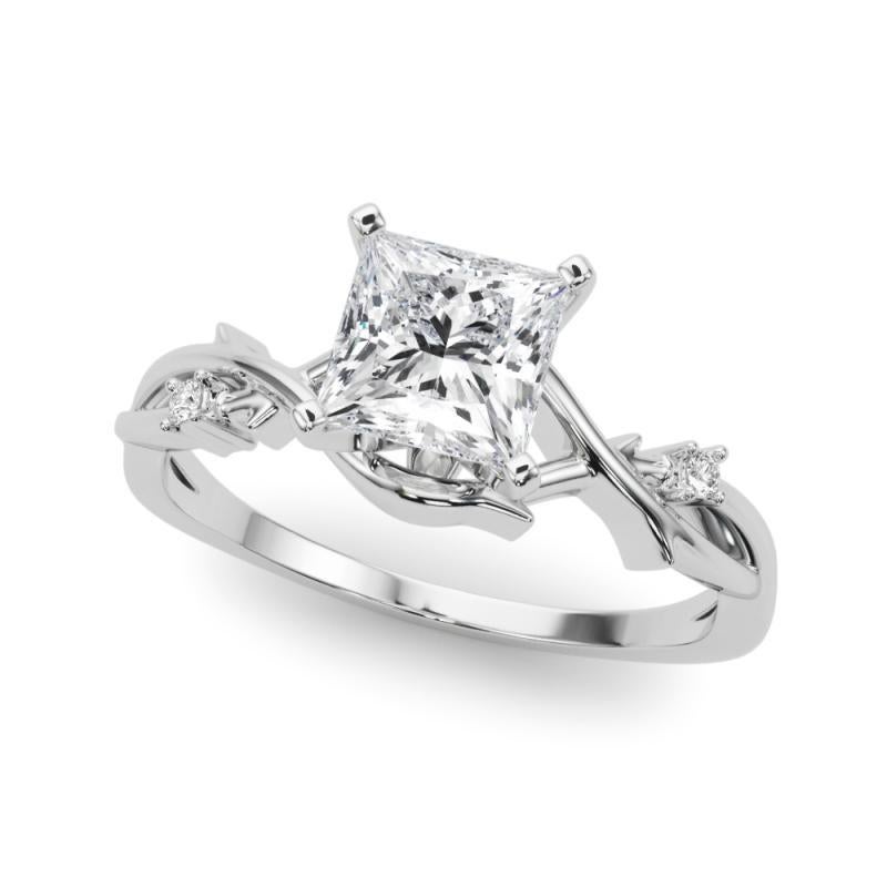 Taglio princess GIA 0,7 Carati Princess Vine Band Anello di diamanti in oro bianco 18K ispirato alla Nature in vendita
