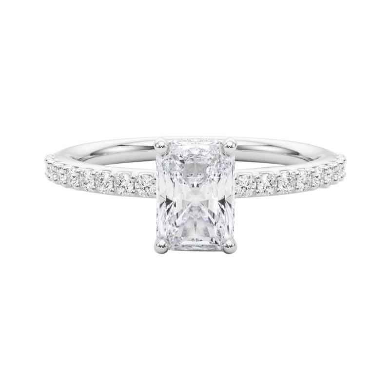 GIA 0,7 Carati Radiant Halo Shared Prong Eternity Anello di diamanti in oro bianco 18K