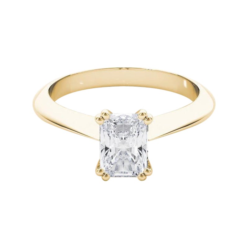 GIA 0,7 Carati Radiante Solitario Tulipano Cattedrale Anello di Diamanti in Oro Giallo 18K