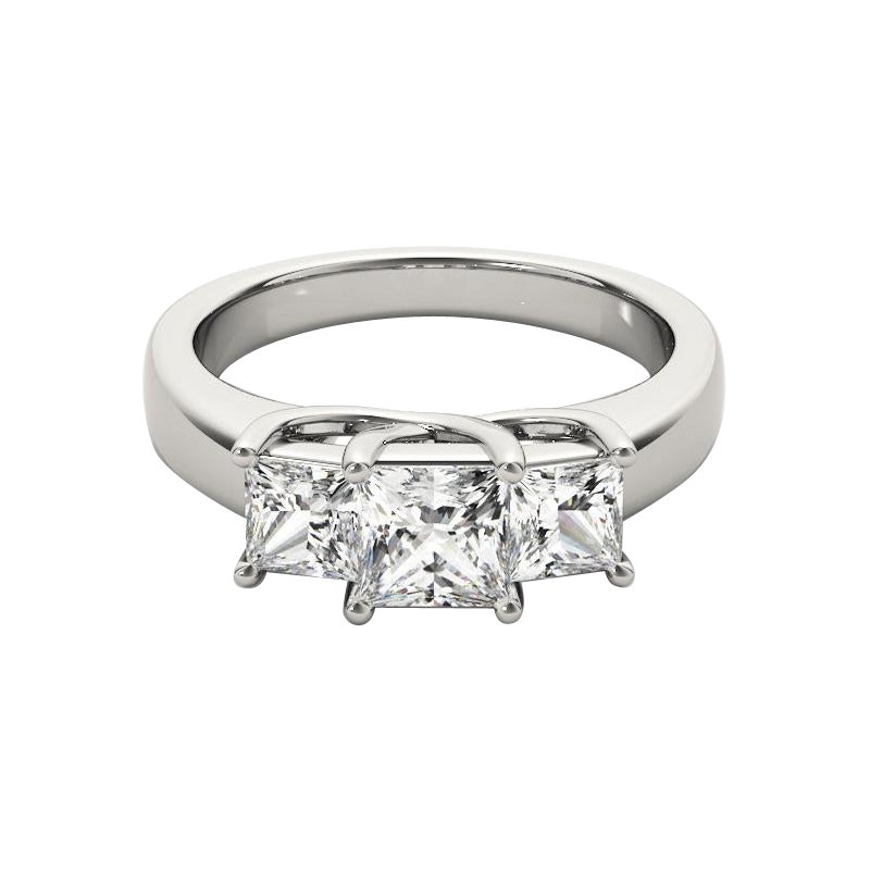 GIA 0,7 Carati Tre Pietre Condivise Principessa Anello di Diamanti in Oro Bianco 18K