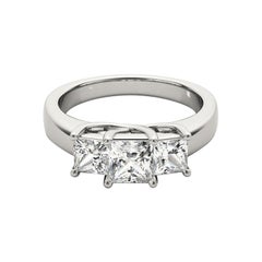 GIA 0,7 Carati Tre Pietre Condivise Principessa Anello di Diamanti in Oro Bianco 18K