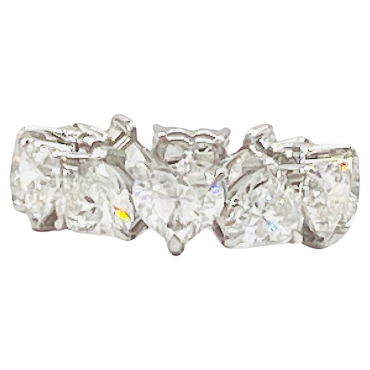 GIA  0.70 Carat Each White Diamond Heart Eternity Band Ring in 18K White Gold