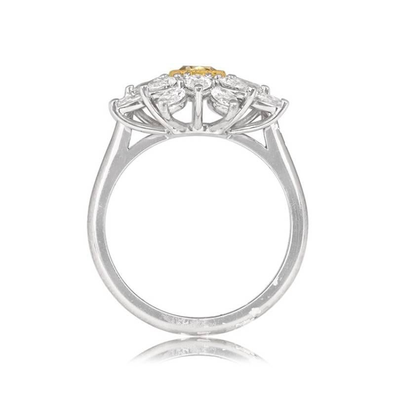 GIA 0.70ct Cushion Cut Fancy Diamond Cocktail Ring, Diamond Halo, Platinum In Excellent Condition For Sale In New York, NY