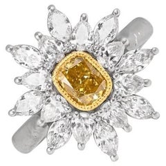 GIA 0,70 Karat Fancy Diamant-Cocktailring mit Kissenschliff, Diamant-Halo, Platin