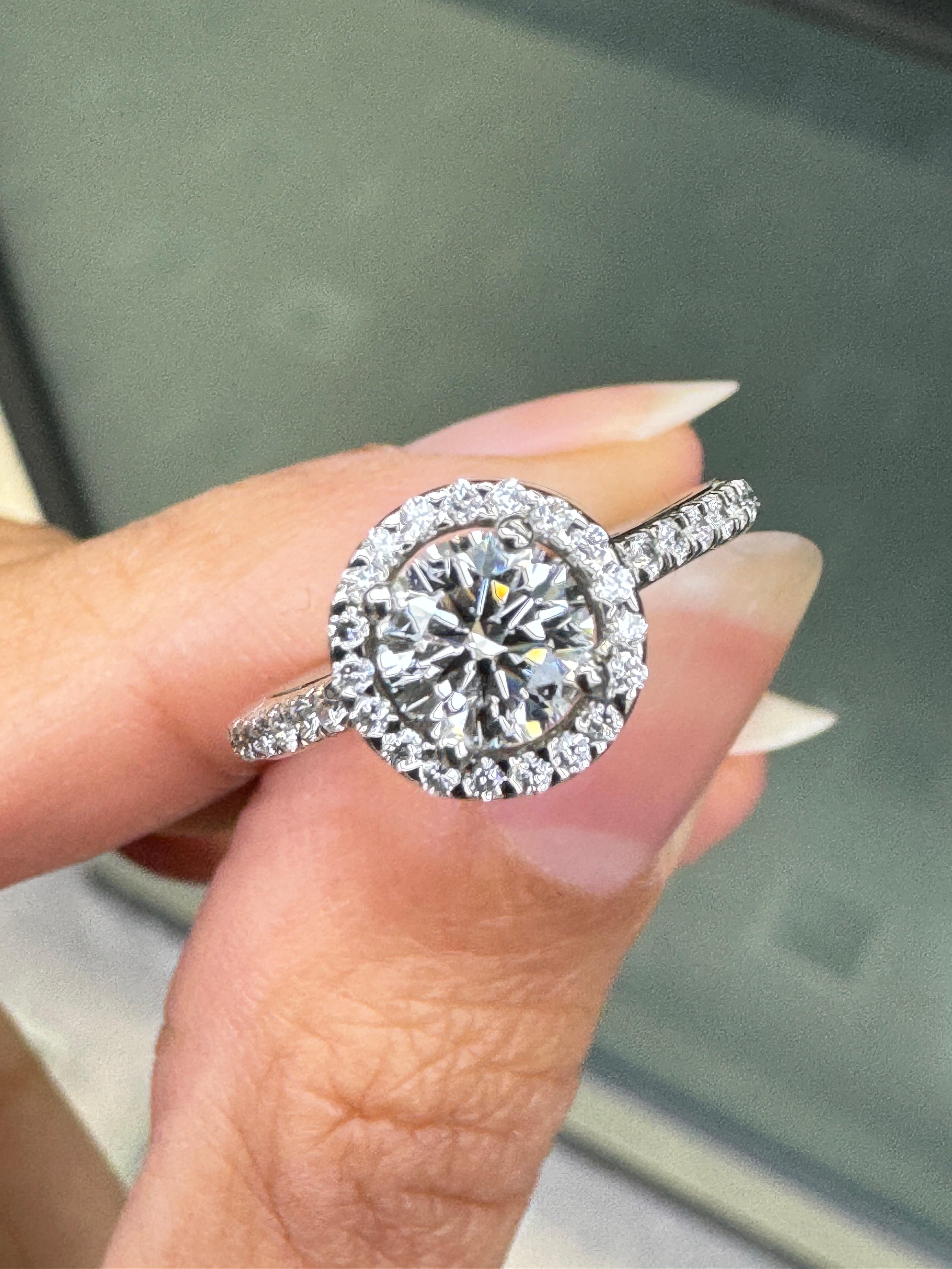 Brilliant Cut GIA 0.70ct E VS1 Diamond and Platinum Round Halo Cluster Engagement Ring For Sale