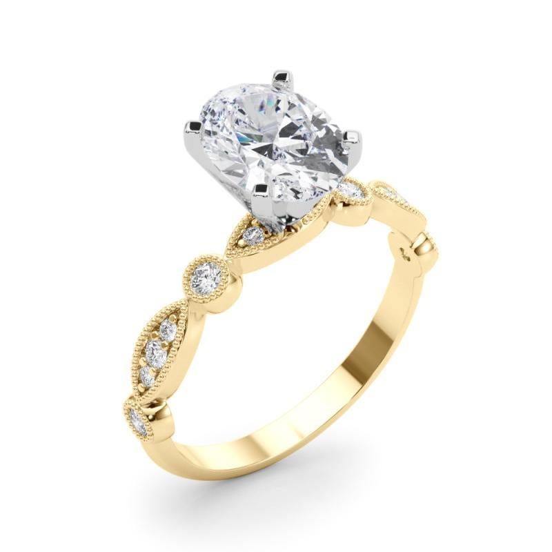 Donna GIA 0,70ct Oval Marquise & Round Milgrain Bezel Anello di diamanti in oro giallo in vendita