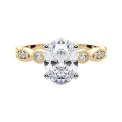 GIA 0.70ct Oval Marquise & Round Milgrain Bezel Yellow Gold Diamond Ring