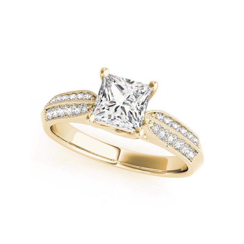 Taille princesse GIA Bague en or jaune diamant 0.70ct Princesse entrelacé Trellis Pave & Solitaire en vente