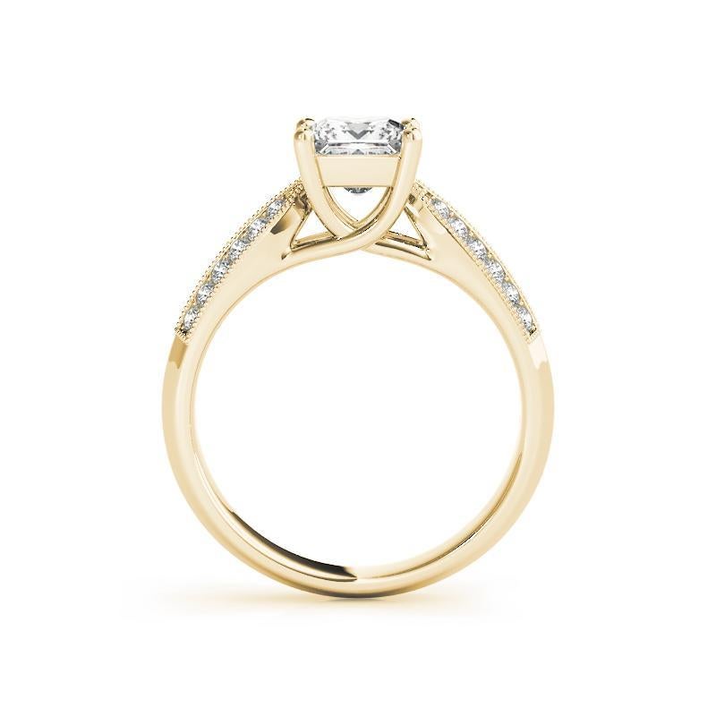 GIA Bague en or jaune diamant 0.70ct Princesse entrelacé Trellis Pave & Solitaire Neuf - En vente à New York, NY