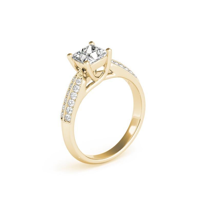 GIA Bague en or jaune diamant 0.70ct Princesse entrelacé Trellis Pave & Solitaire Pour femmes en vente