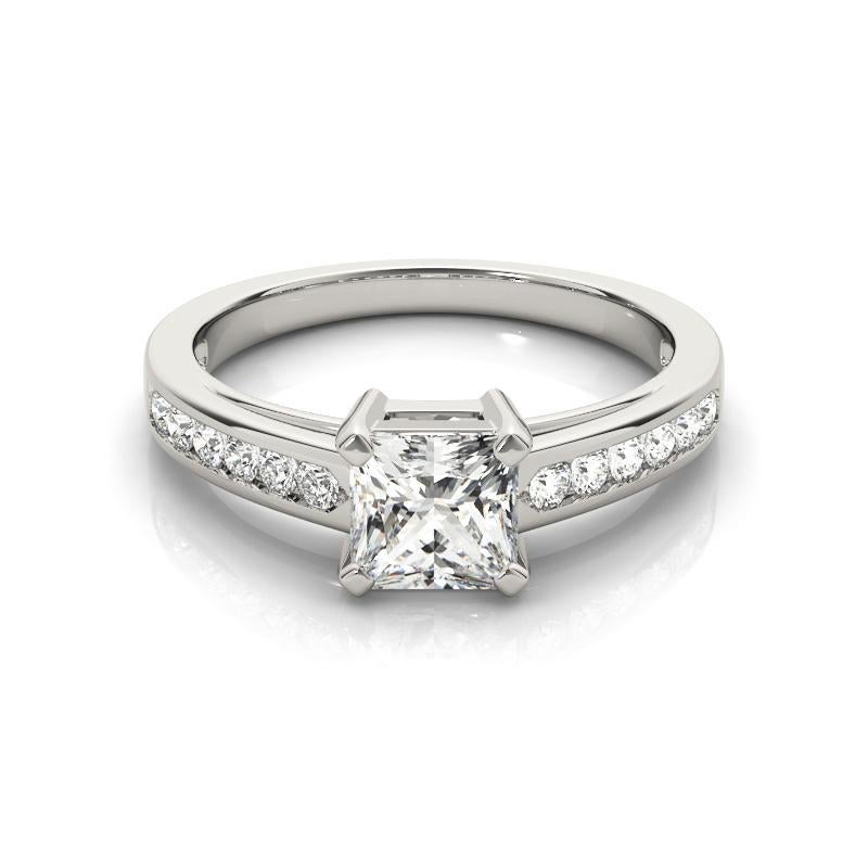 GIA 0.70ct Princess Single Row Channel Set Cathedral White Gold Diamond Ring (Bague en or blanc cathédrale avec diamant)