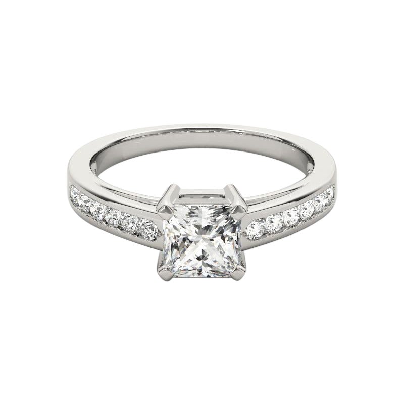 GIA 0.70ct Princess Single Row Channel Set Cathedral White Gold Diamond Ring