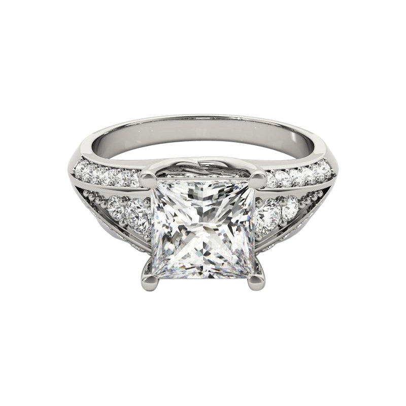 GIA 0.70ct Princess Solitaire Multi-Row Beveled Shank Diamond Ring
