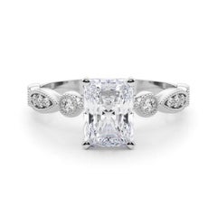 GIA 0.70ct Radiant Marquise & Round Milgrain Bezel White Gold Diamond Ring