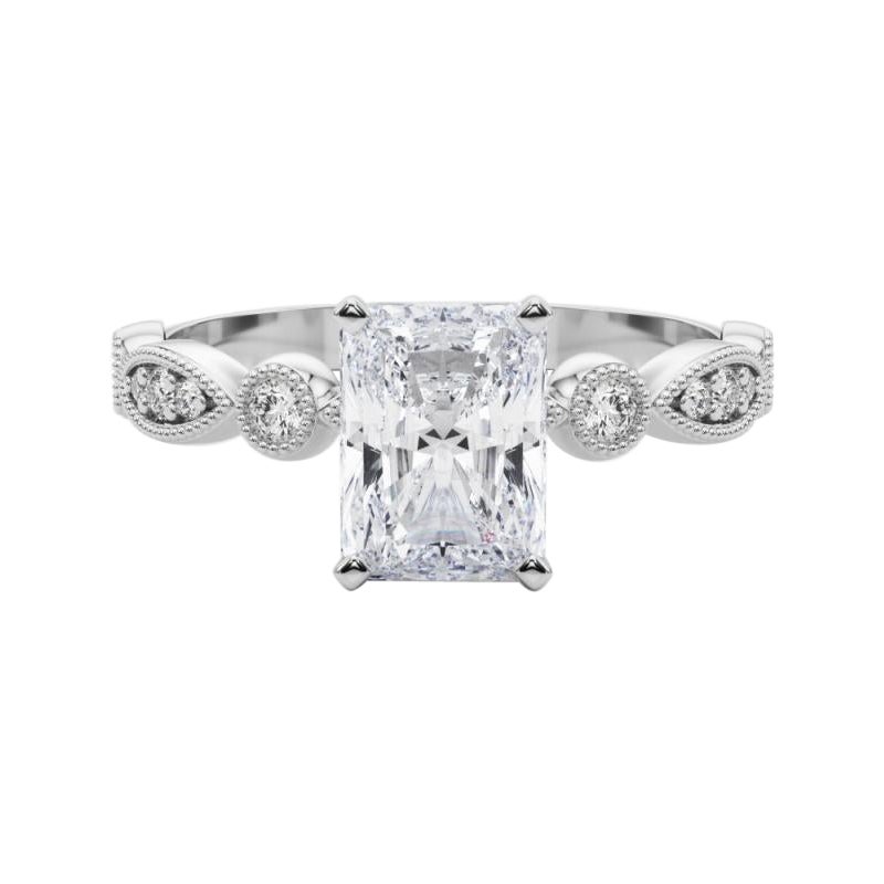 GIA 0.70ct Radiant Marquise & Round Milgrain Bezel White Gold Diamond Ring