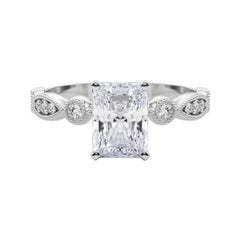 GIA 0.70ct Radiant Marquise & Round Milgrain Bezel White Gold Diamond Ring