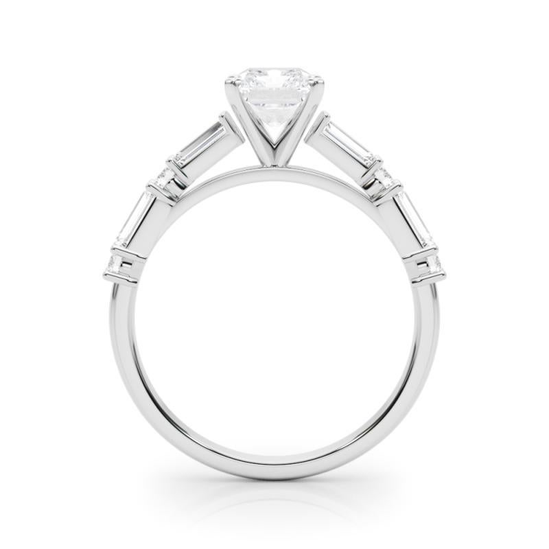 GIA 0,70ct Radiant Round & Baguette Channel Band 18K Weißgold Diamantring im Zustand „Neu“ im Angebot in New York, NY