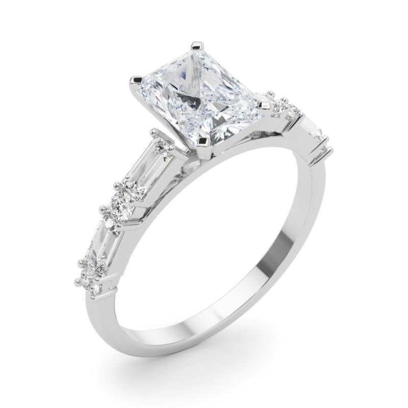 GIA 0,70ct Radiant Round & Baguette Channel Band 18K Weißgold Diamantring Damen im Angebot