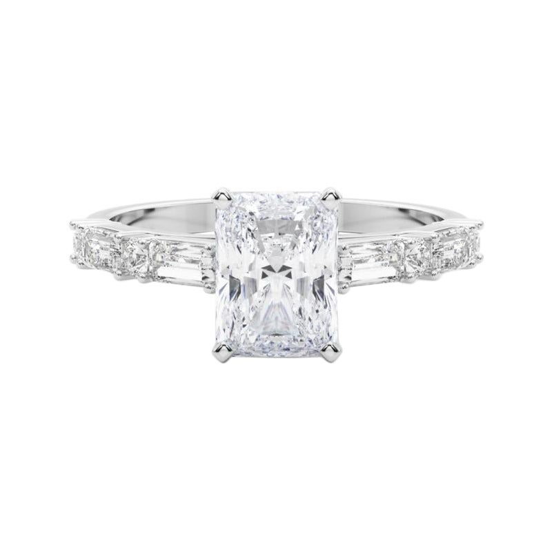 GIA 0.70ct Radiant Round & Baguette Channel Band 18K White Gold Diamond Ring