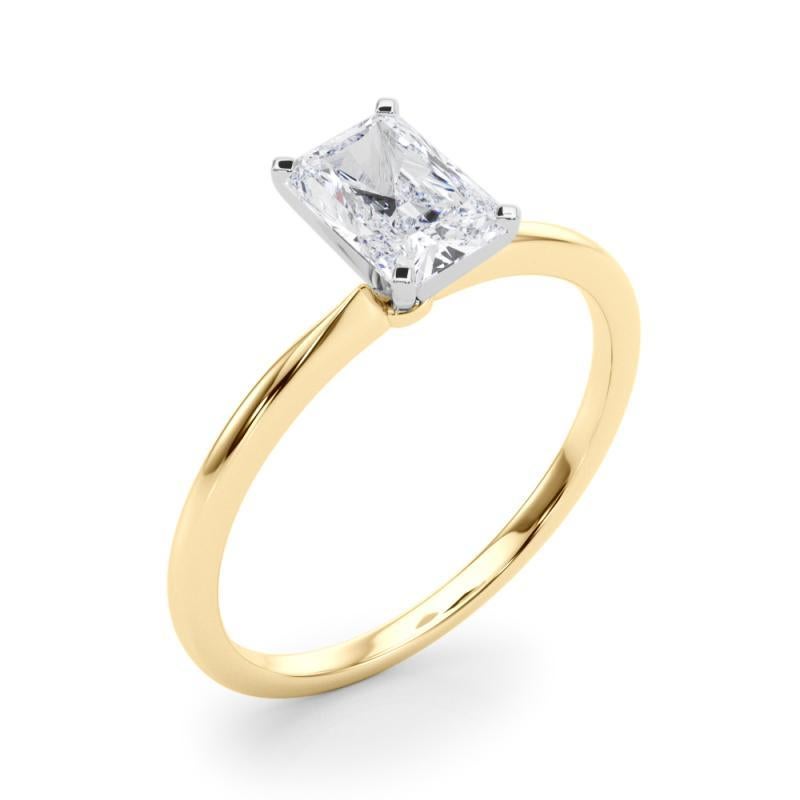 GIA 0.70ct Radiant Slim Band Prong Set Solitaire 18K Yellow Gold Diamond Ring Pour femmes en vente