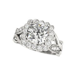 GIA 0,71 Carati Cuscino Quadrato Halo Vintage Vine Anello di diamanti in oro bianco 18K