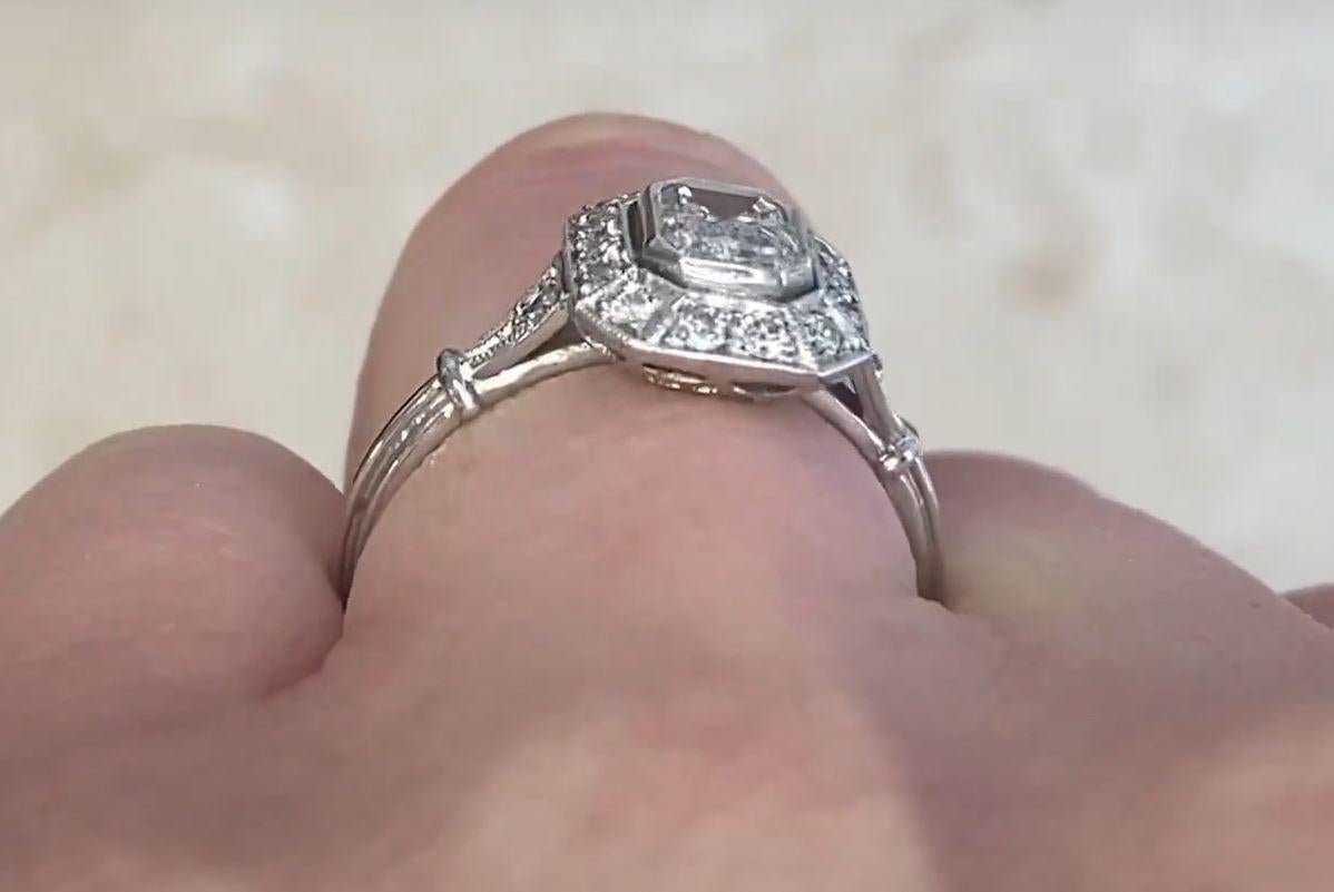 GIA 0.71ct Emerald Cut Diamond Engagement Ring, H Color, Diamond Halo, Platinum  For Sale 3