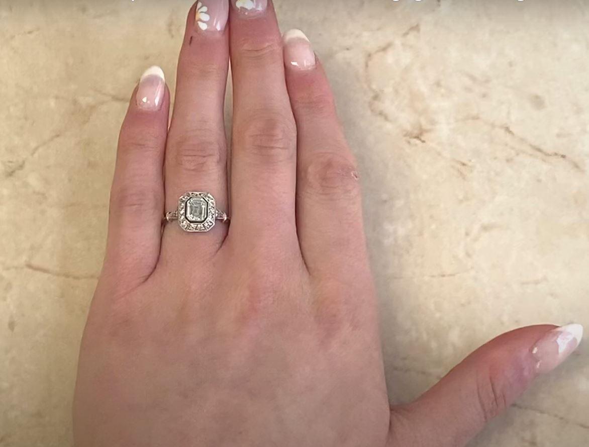 GIA 0.71ct Emerald Cut Diamond Engagement Ring, H Color, Diamond Halo, Platinum  For Sale 5