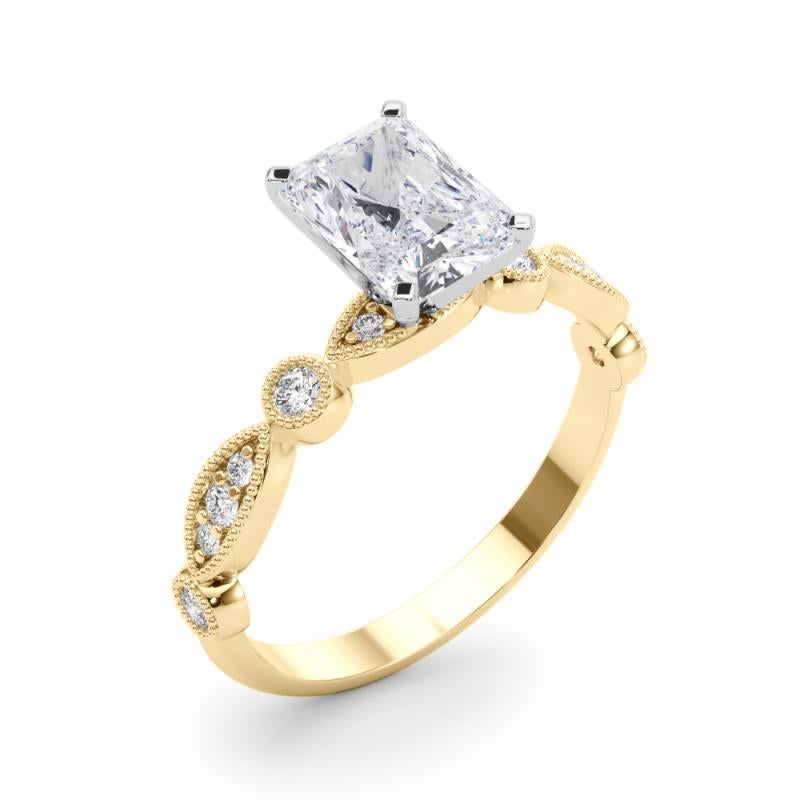 GIA 0.71ct Radiant Marquise & Round Milgrain Bezel Yellow Gold Diamond Ring Pour femmes en vente