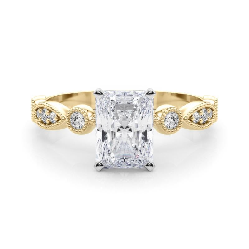 GIA 0.71ct Radiant Marquise & Round Milgrain Bezel Yellow Gold Diamond Ring