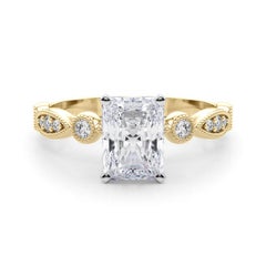 GIA 0.71ct Radiant Marquise & Round Milgrain Bezel Yellow Gold Diamond Ring