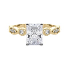 GIA 0.71ct Radiant Marquise & Round Milgrain Bezel Yellow Gold Diamond Ring