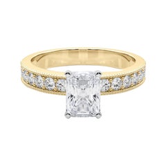 GIA 0,73 Carati Radiant Vintage Milgrain Channel Anello con diamanti in oro giallo 18K