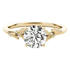GIA Anillo de diamantes redondo de 0,73 ct de oro amarillo de 18 quilates con forma de vid y hojas de jardín