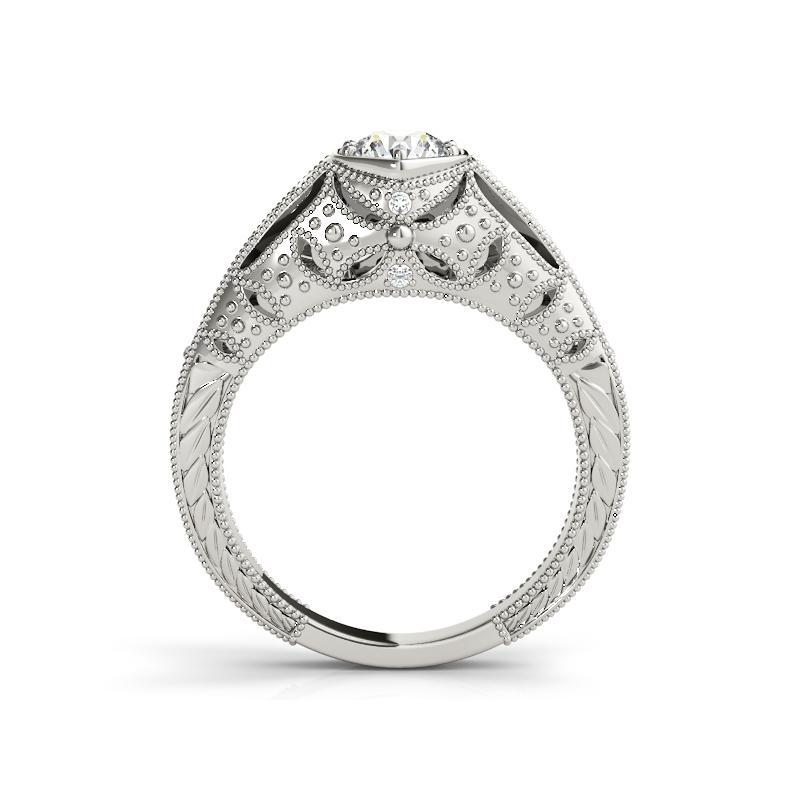 GIA 0,73ct Solitaire rond lunette gravée Dôme Bague diamant en or blanc 18K Neuf - En vente à New York, NY