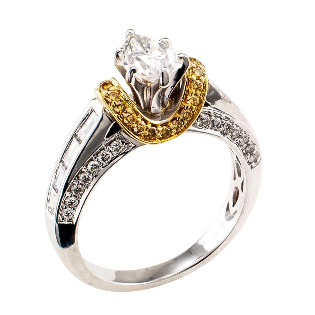 Contemporary GIA 0.74 Carat Pear Shaped Diamond Two-Tone Gold Engagement Ring