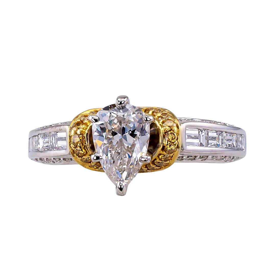 GIA 0.74 Carat Pear Shaped Diamond Two-Tone Gold Engagement Ring