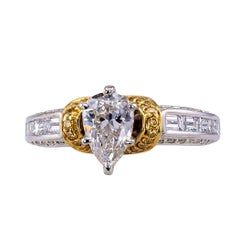 GIA 0.74 Carat Pear Shaped Diamond Two-Tone Gold Engagement Ring