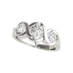 GIA 0.74 Carat Round Three-Stone Oceanic Swirl  Diamond Ring