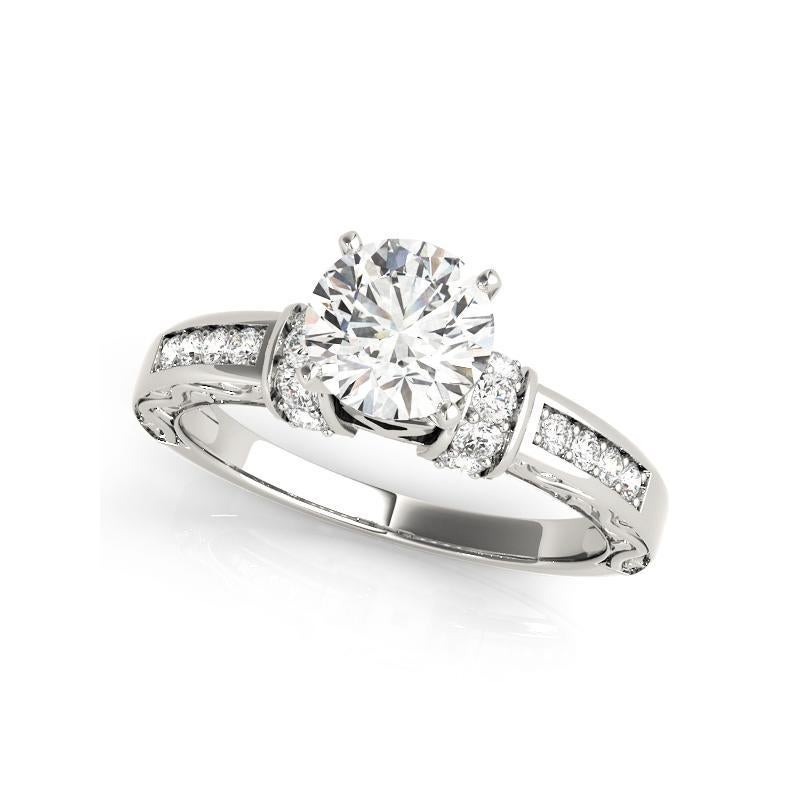 GIA 0,74ct Runder Antiker Fancy Gallery Gravierter Diamantring aus 18K Weißgold