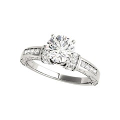 GIA 0.74ct Round Antique Fancy Gallery Engraved 18K White Gold Diamond Ring
