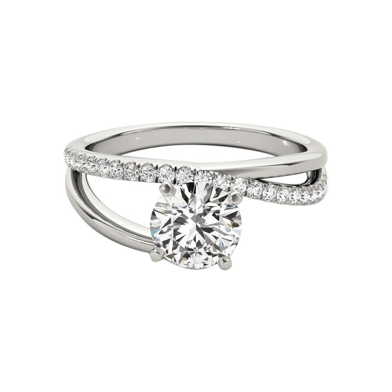 GIA 0,74ct Anello con diamante rotondo a nastro asimmetrico con gambo diviso