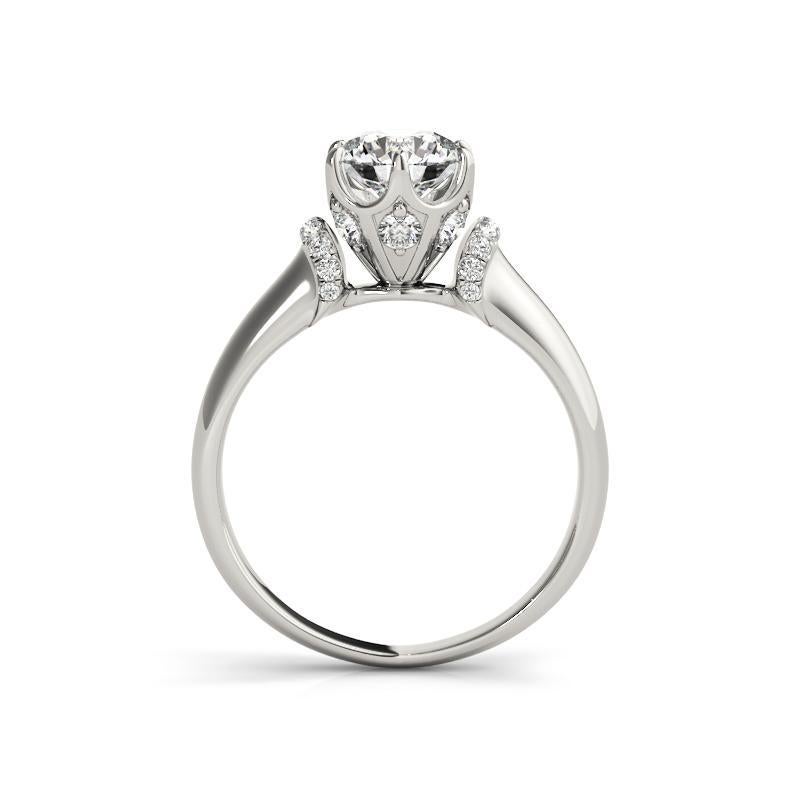GIA 0,74ct Anello con diamante d'epoca a 6 punte nascosto e tulipano rotondo In condizioni Nuovo in vendita a New York, NY